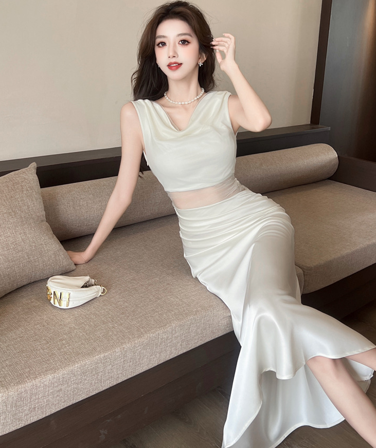 【dress】チュールコンビマーメイドワンピース　M30798