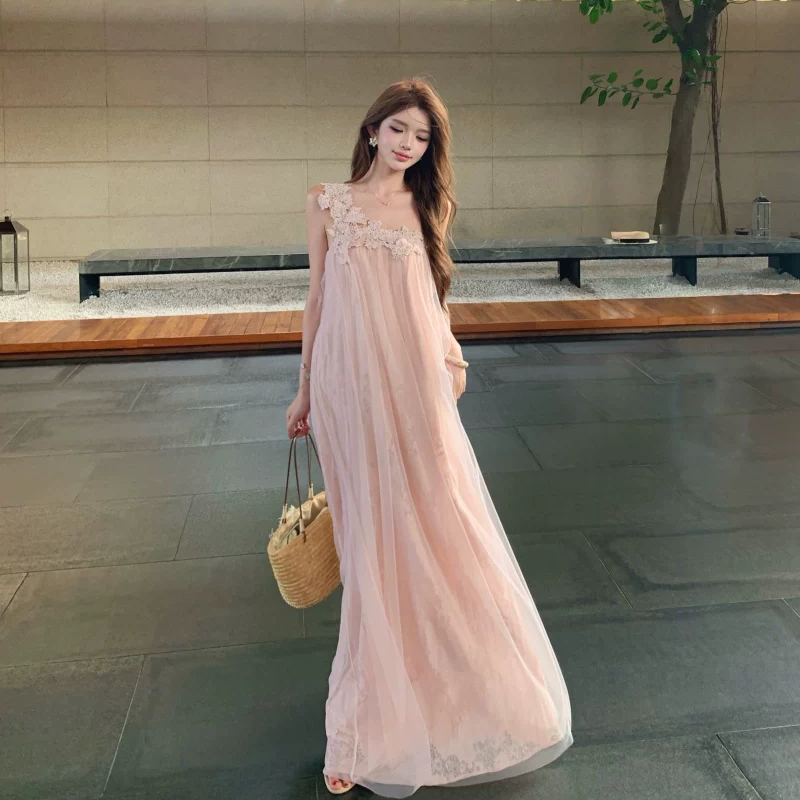 【dress】ワンショルダーレースドッキングチュールワンピース K0558