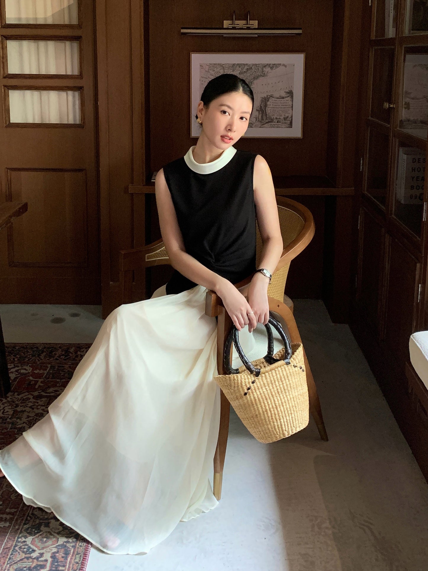 【tops】ノースリーブ配色トップス Q8748