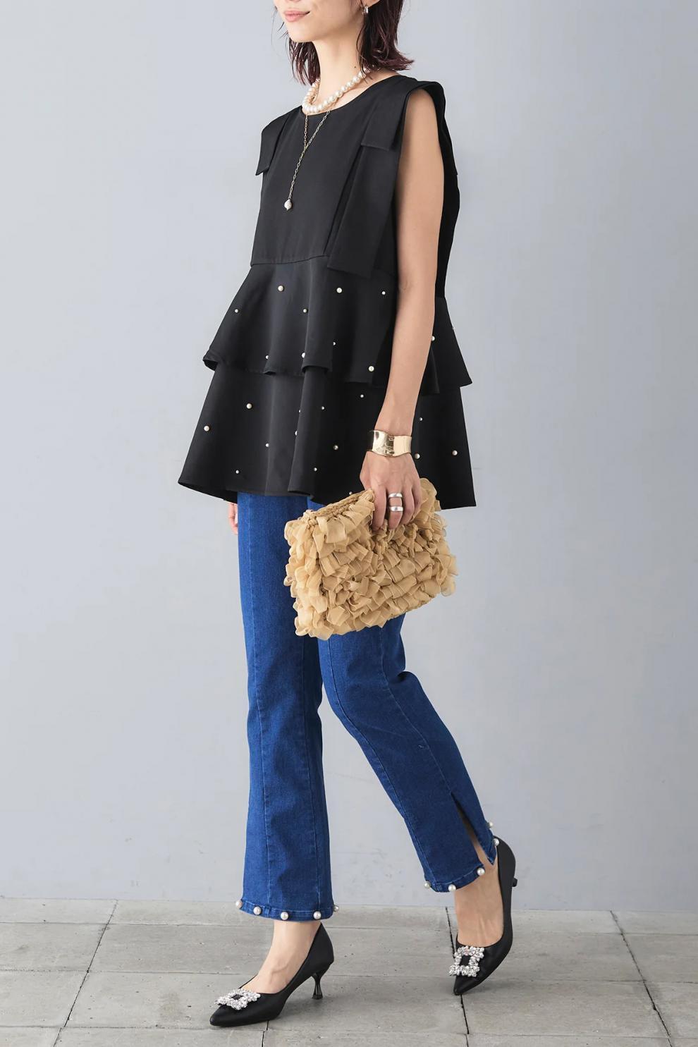 【tops】パールノースリーブトップス　M24912