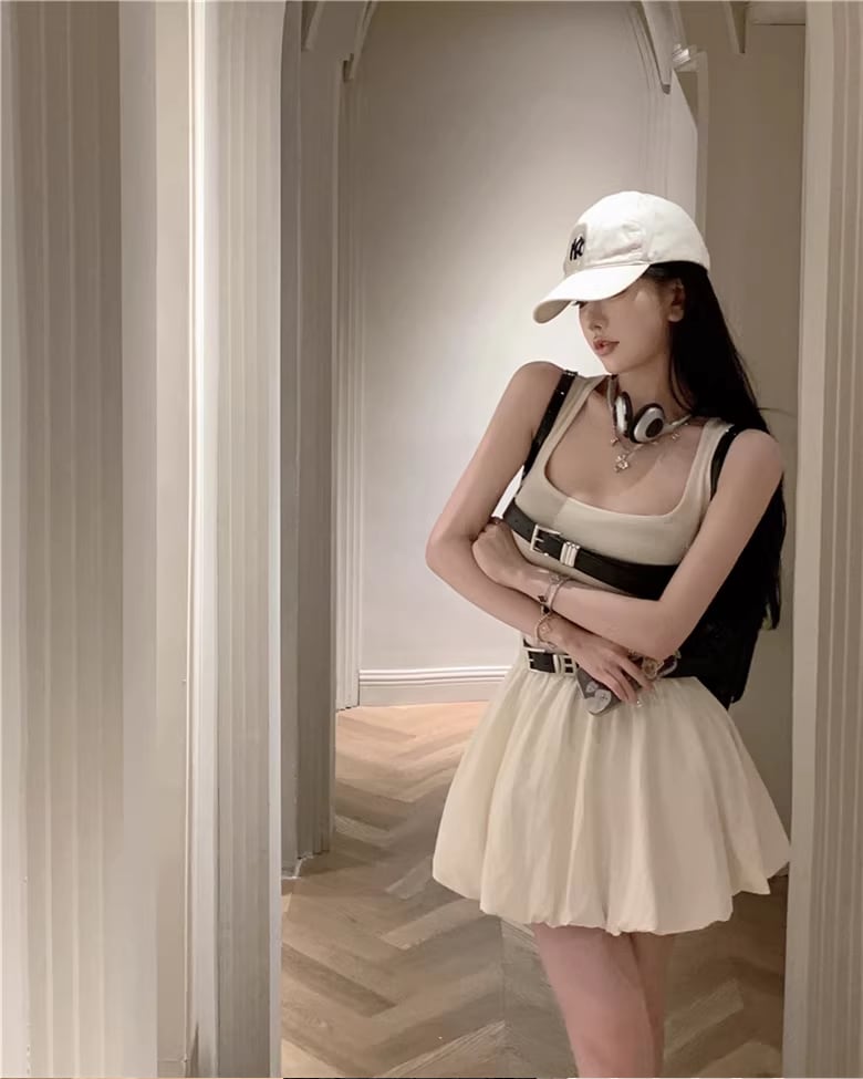 【dress】ベルト付きキャミバルーンワンピース Q8331