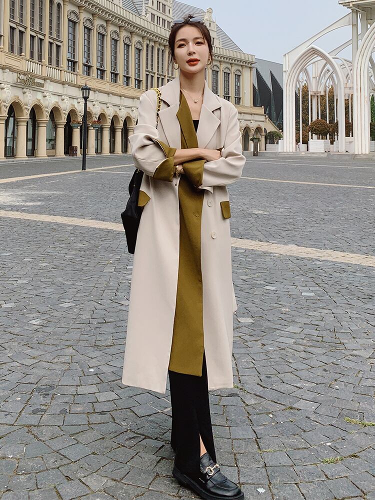 【outer】美人度アップ!ファッション魅力的上品な質感エレガントロング丈トレンチコート G2777