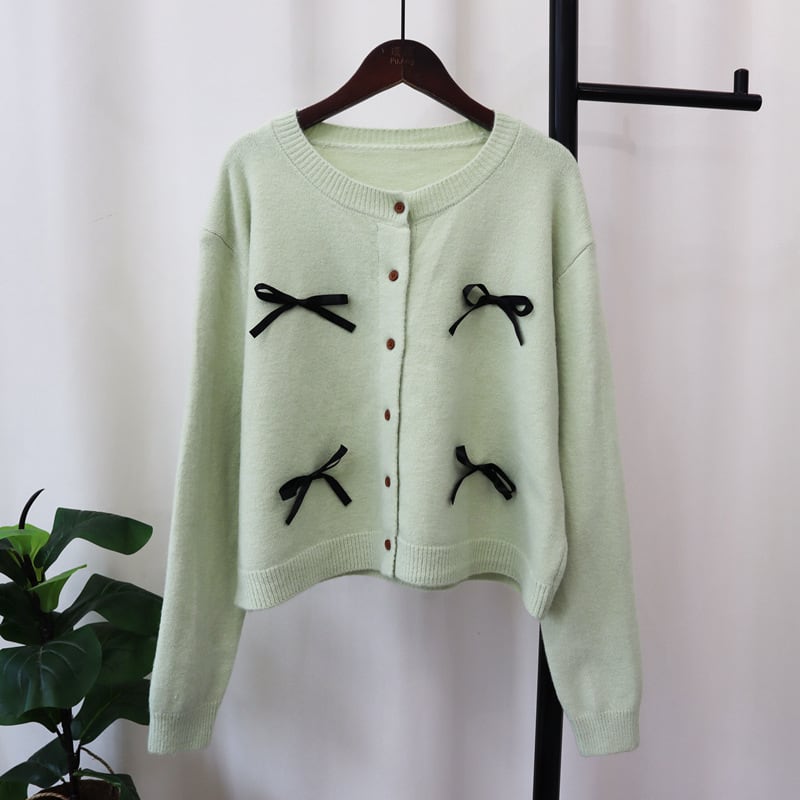 【outer】リボン付きニットカーデ　M25491