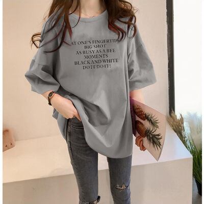 【tops】INS風韓国系カジュアルスウィート洋気ルーズプリントTシャツF0053