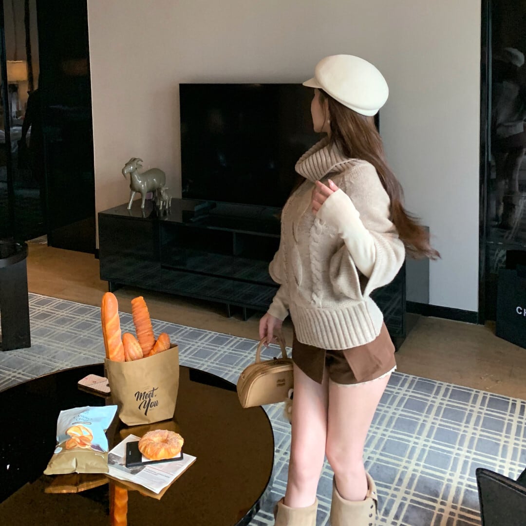 【tops】ハイネックドルマンスリーブニットトップス　N3336
