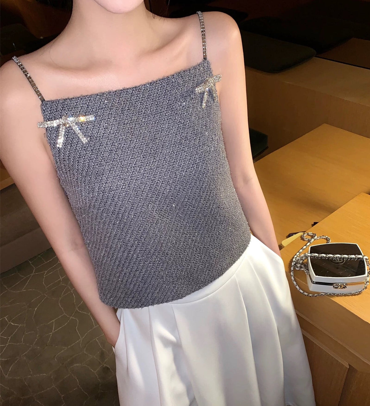 【tops】ビジューリボン付きキャミソール　M30920