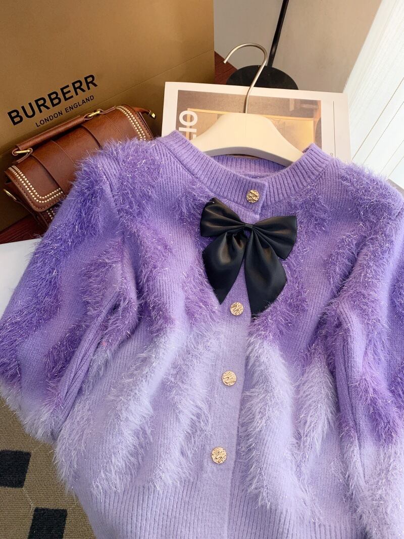 【outer】リボン付きニットカーデ　M28234