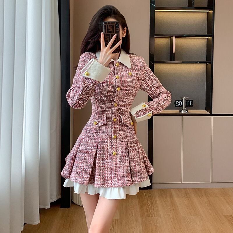【dress】ツイードドッキングワンピース　M18135