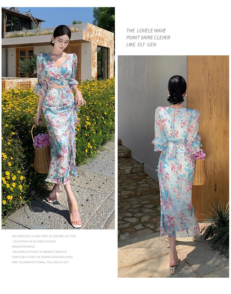 【dress】Vネック花柄ワンピース　M25286