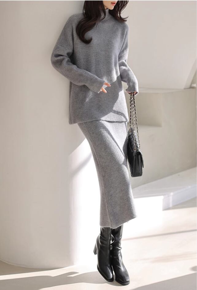 【set】ハイネックニットトップス×スカートセット　N2933
