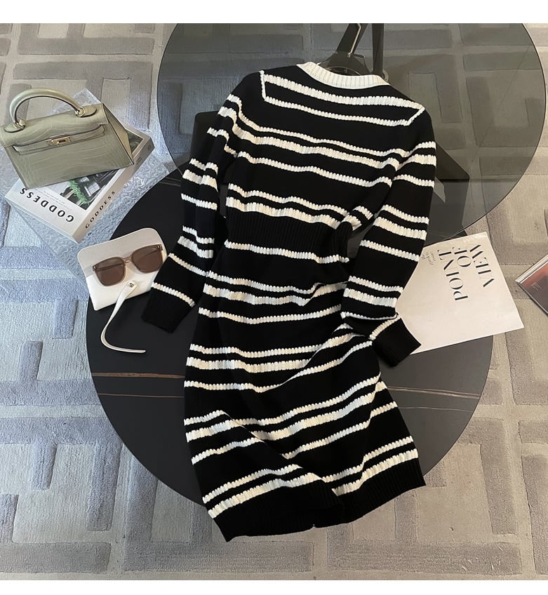 【dress】ボーダー柄ニットワンピース　M25353