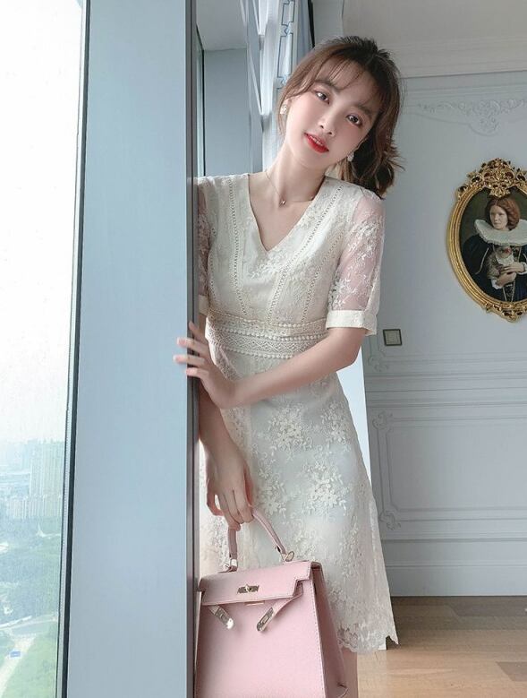 【dress】美人度アップ!気質満点レーススウィート夏 着痩せワンピース G0547