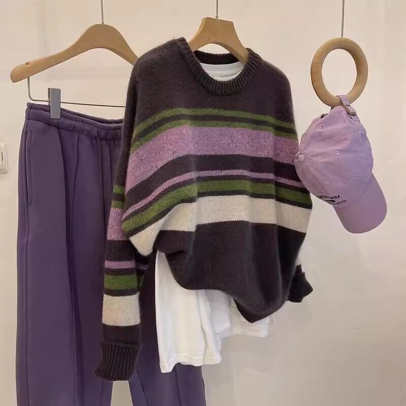 【tops】ボーダー柄ニットセーター　M29259