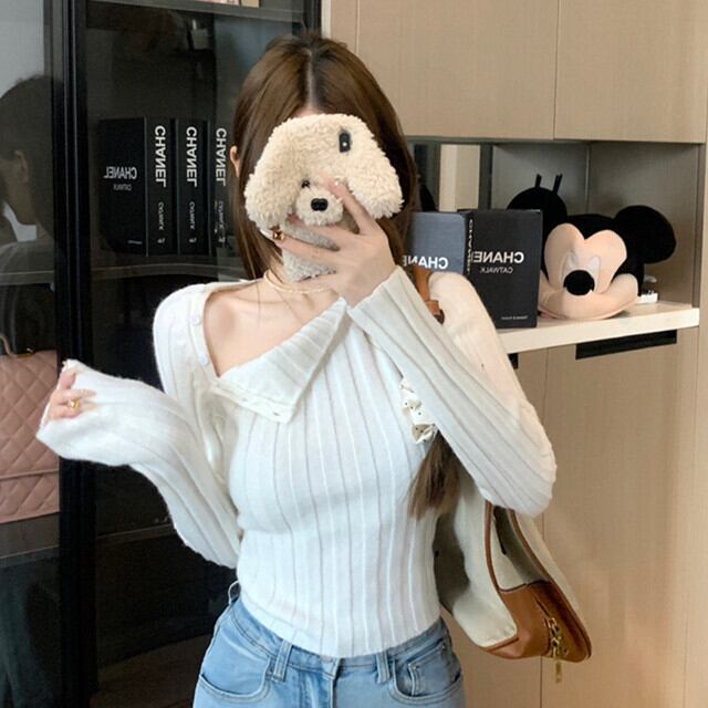 【tops】ボタンデザインニットトップス　M28714