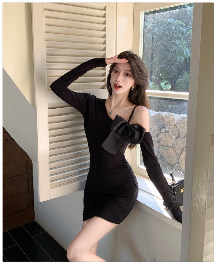 【dress】オフショルダーリボン付きワンピース　M29344