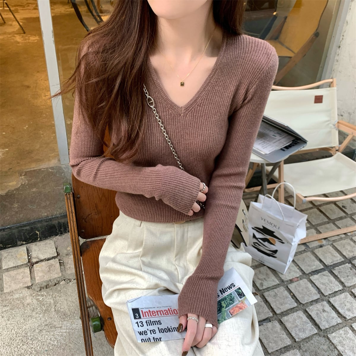 【tops】Vネックニットトップス　M29064