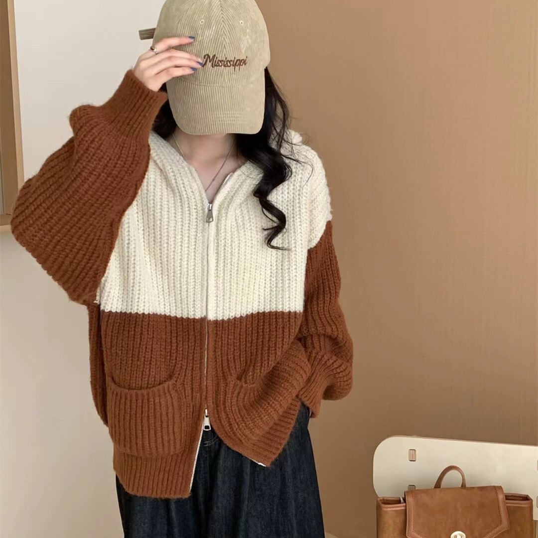 【outer】配色ニットカーデ　M26025