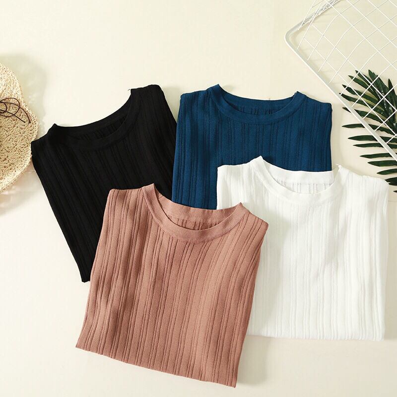 【tops】ファッションラウンドネック半袖ニットゆったり着まわしTシャツ