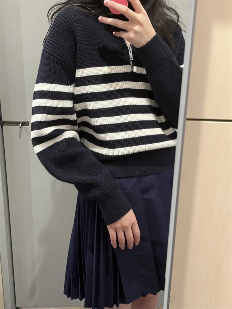 【tops】ボーダー柄ニットセーター　M18703