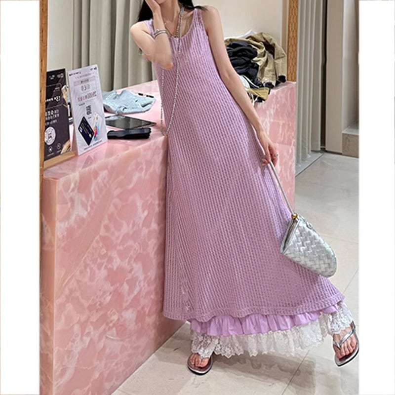 【set】カットワークニットワンピース×レースワンピースセット　M25148