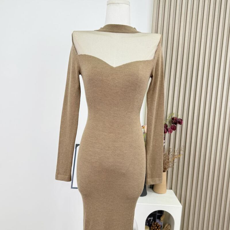 【dress】チュールドッキングニットワンピース Q7621