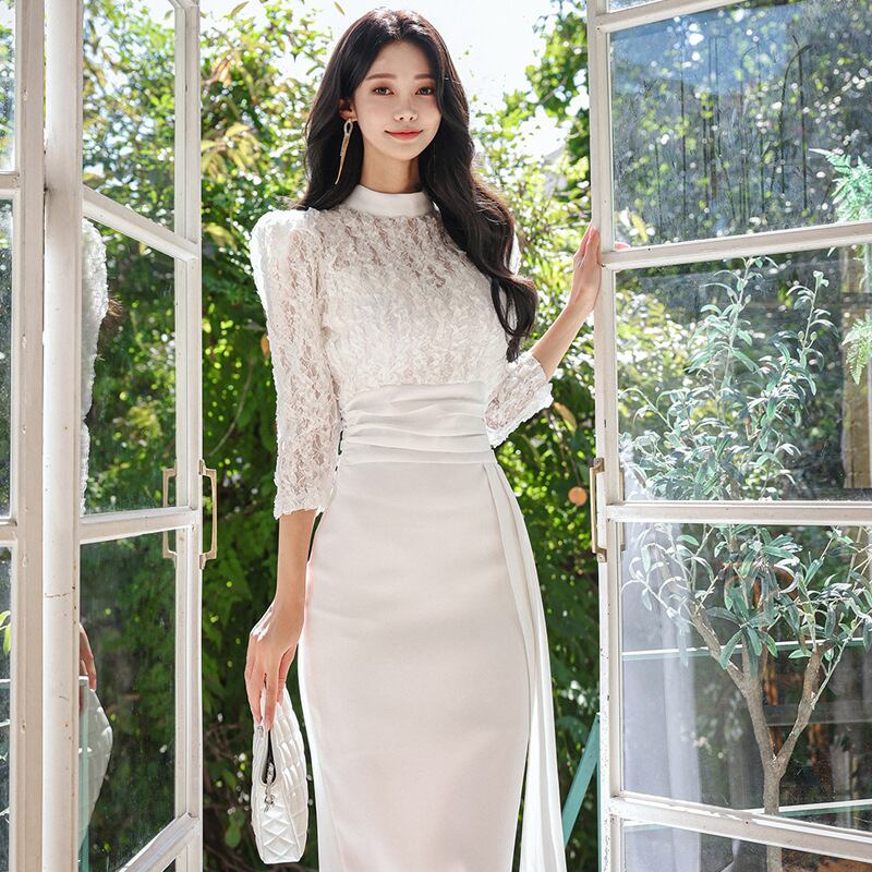 【dress】OL通勤7分袖レースワンピース G19623