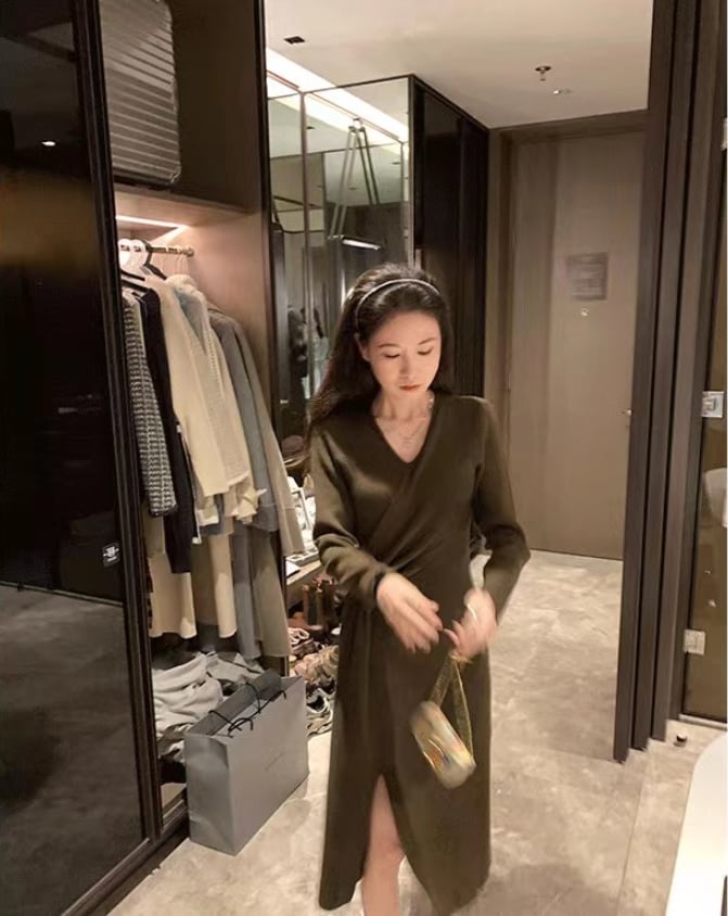 【dress】上品な質感!気質満点レトロ高品質秋冬新作体型カバーニットワンピース G3357