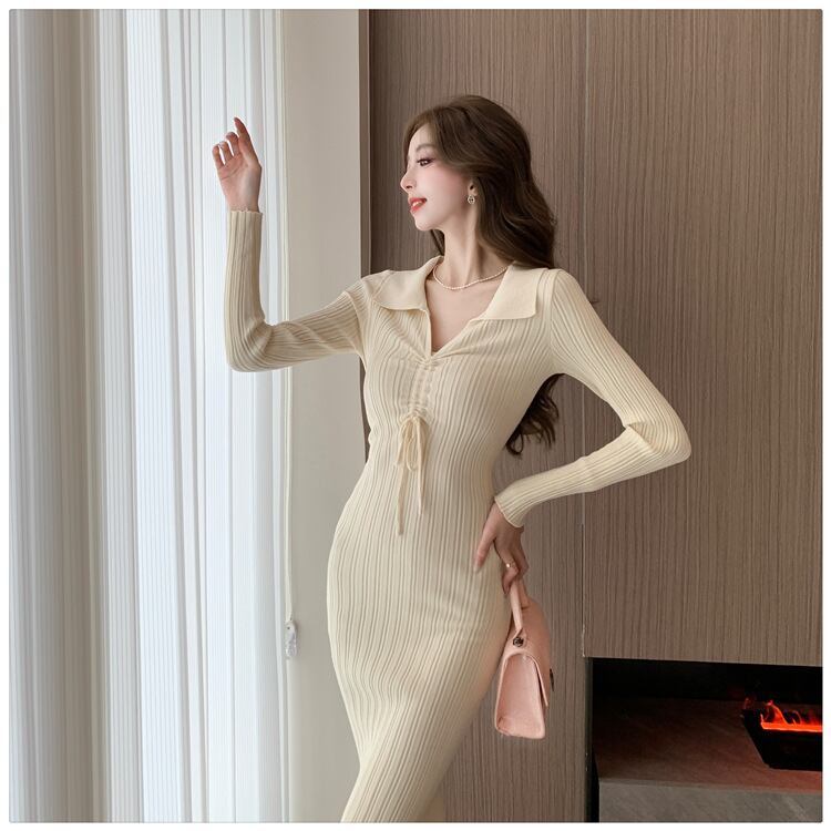 【dress】折り襟ニットワンピース　M18297