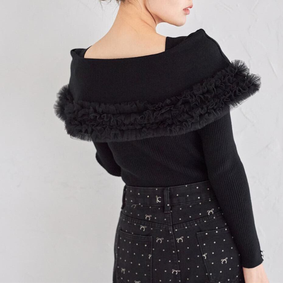 【tops】ギャザーフリルニットトップス　M28150