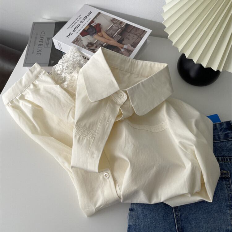 【tops】レース切り替えシャツブラウス　M29700