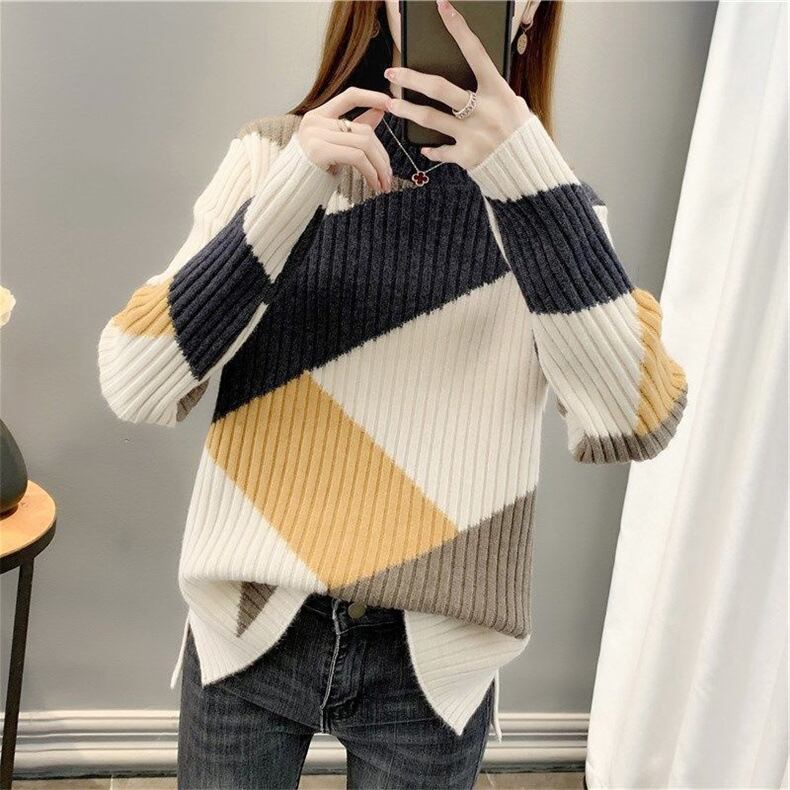 【tops】配色ニットセーター　M18706