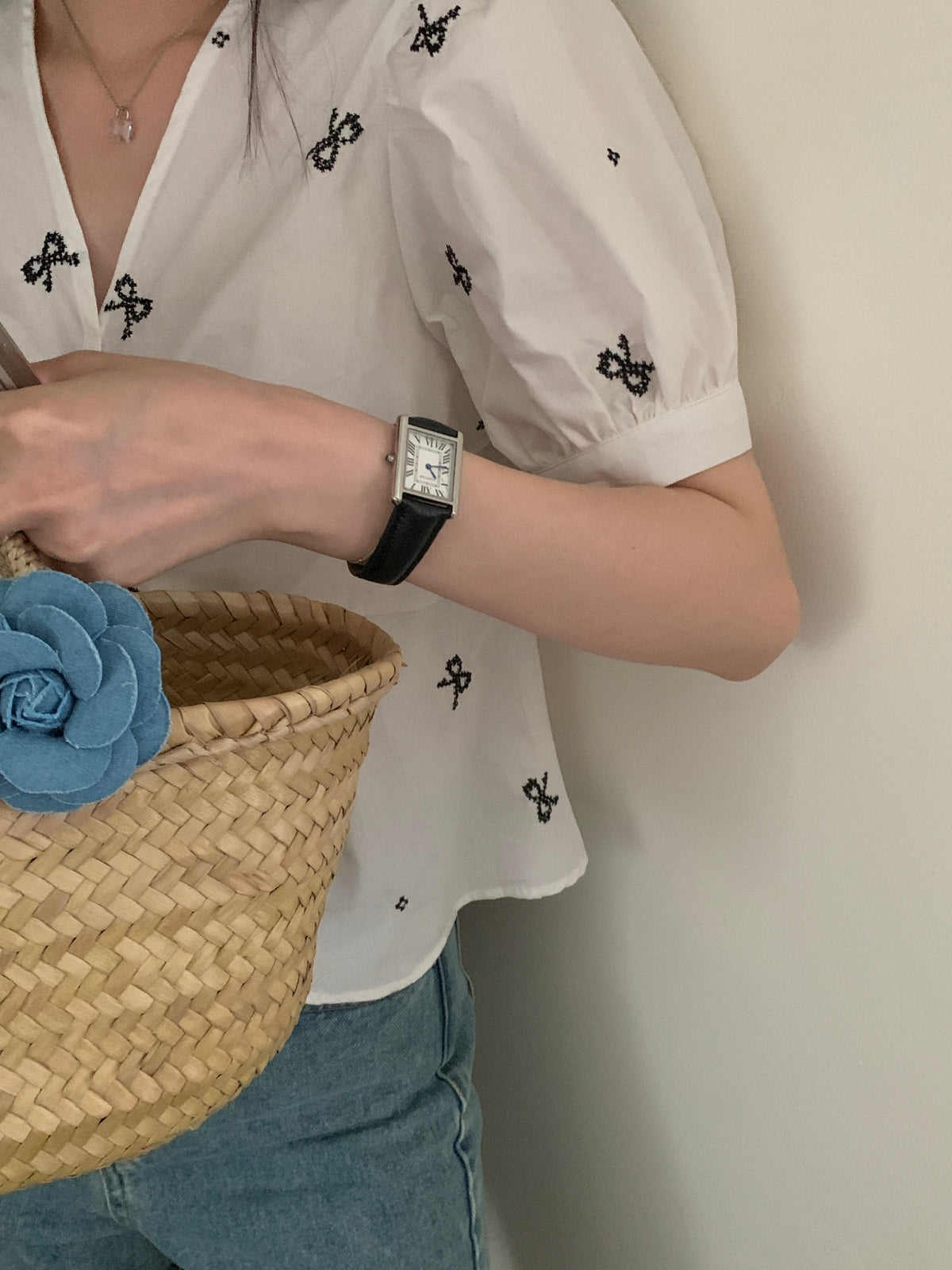 【tops】リボンプリントシャツトップス　M23890