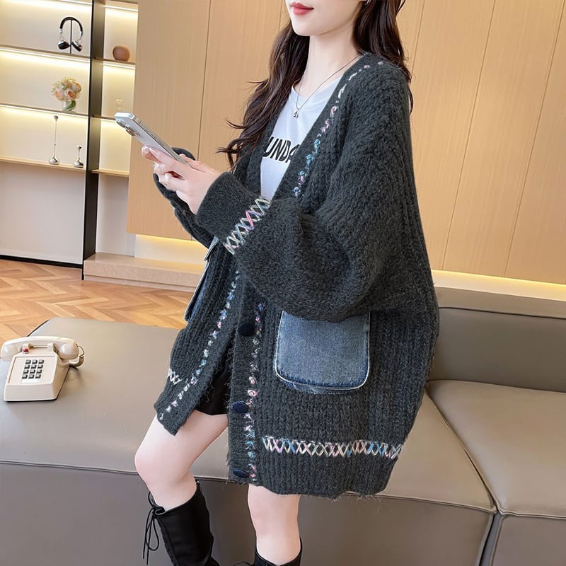 【outer】デニムドッキングニットカーディガン Q7187