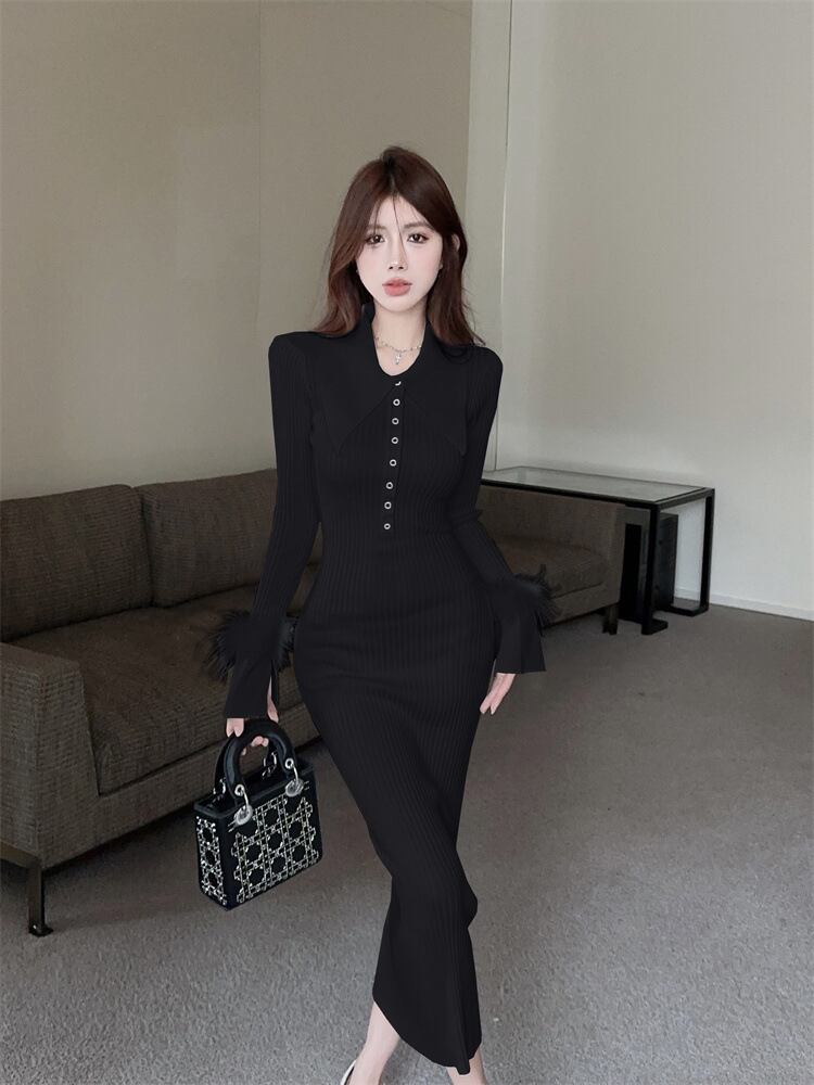 【dress】袖ファーニットワンピース Q7123
