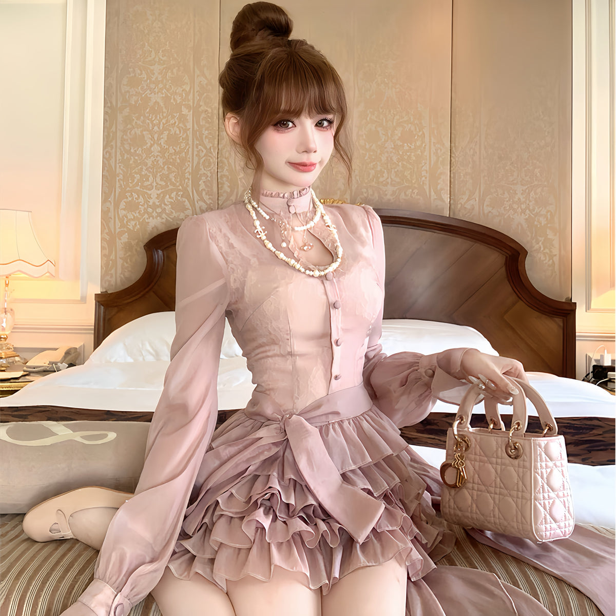 【dress】ビッグリボンティアードミニワンピース　N3326