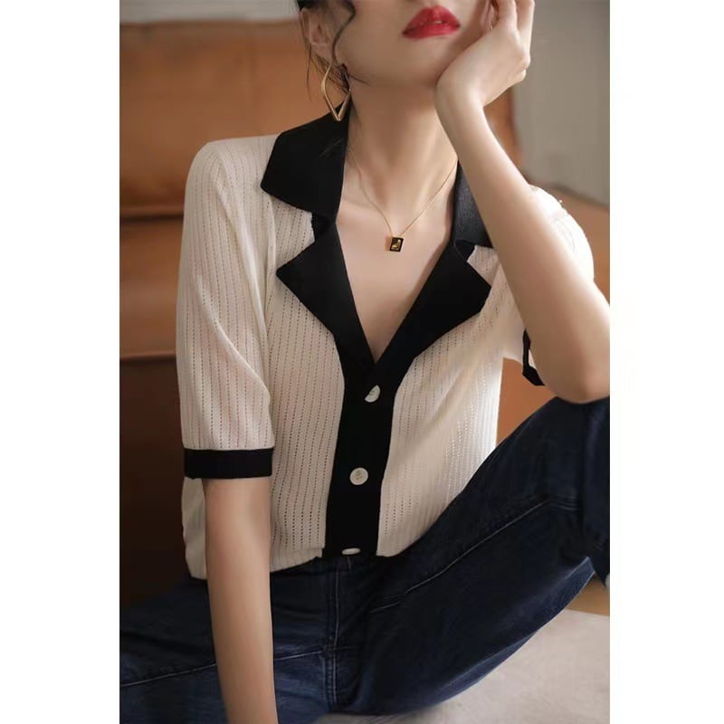 【tops】透かし彫り薄手ニットトップスG21049