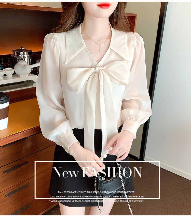 【tops】リボン付きシャツトップス　M25729