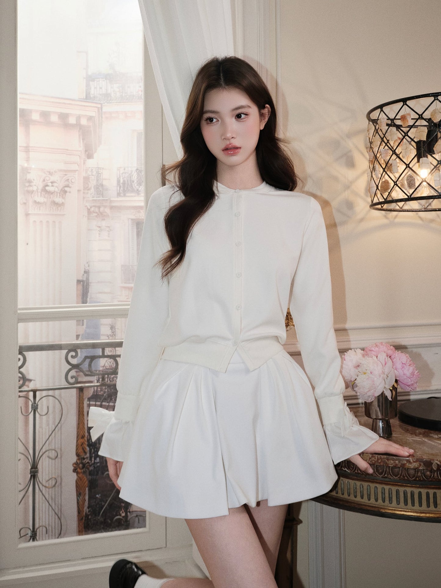 【outer】袖口リボンニットカーディガン N3402