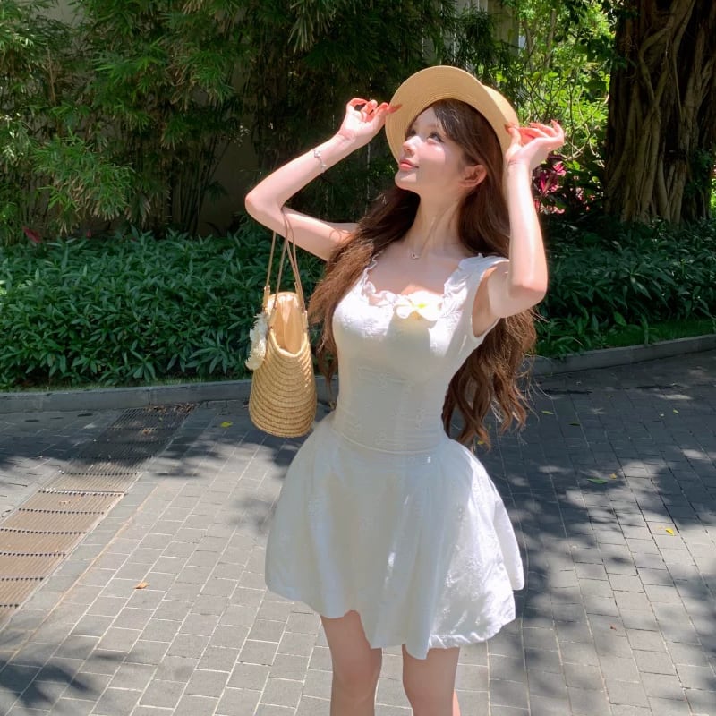 【dress】ノースリーブスクエアネックミニワンピース Q8521