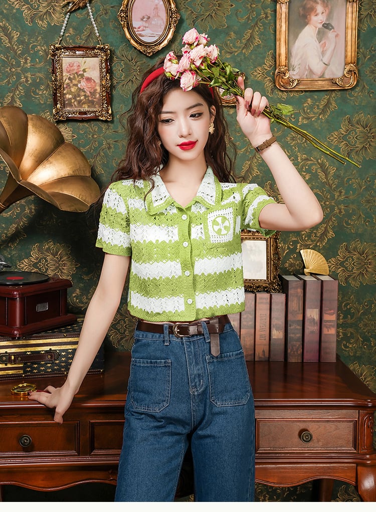 【tops】ストライプ柄ニットトップスG20450