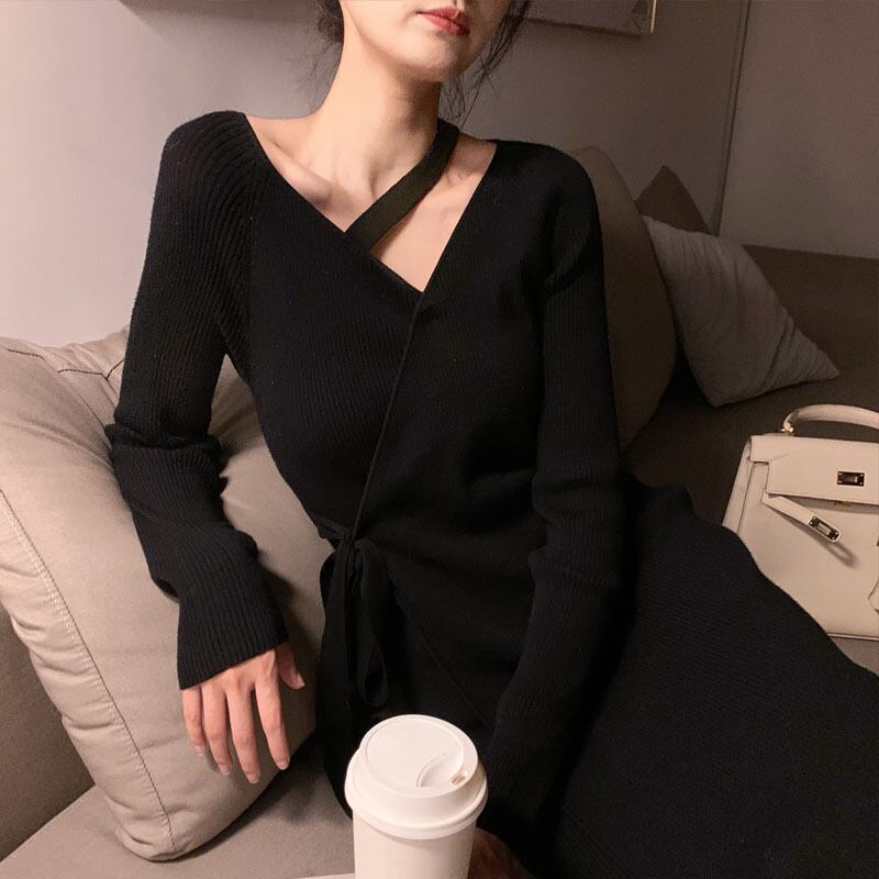 【dress】優しい雰囲気!気質満点レトロスウィートフランス風秋ニットワンピース G2402