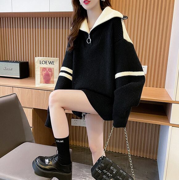 【tops】ファスナー配色ニットセーター　M19180