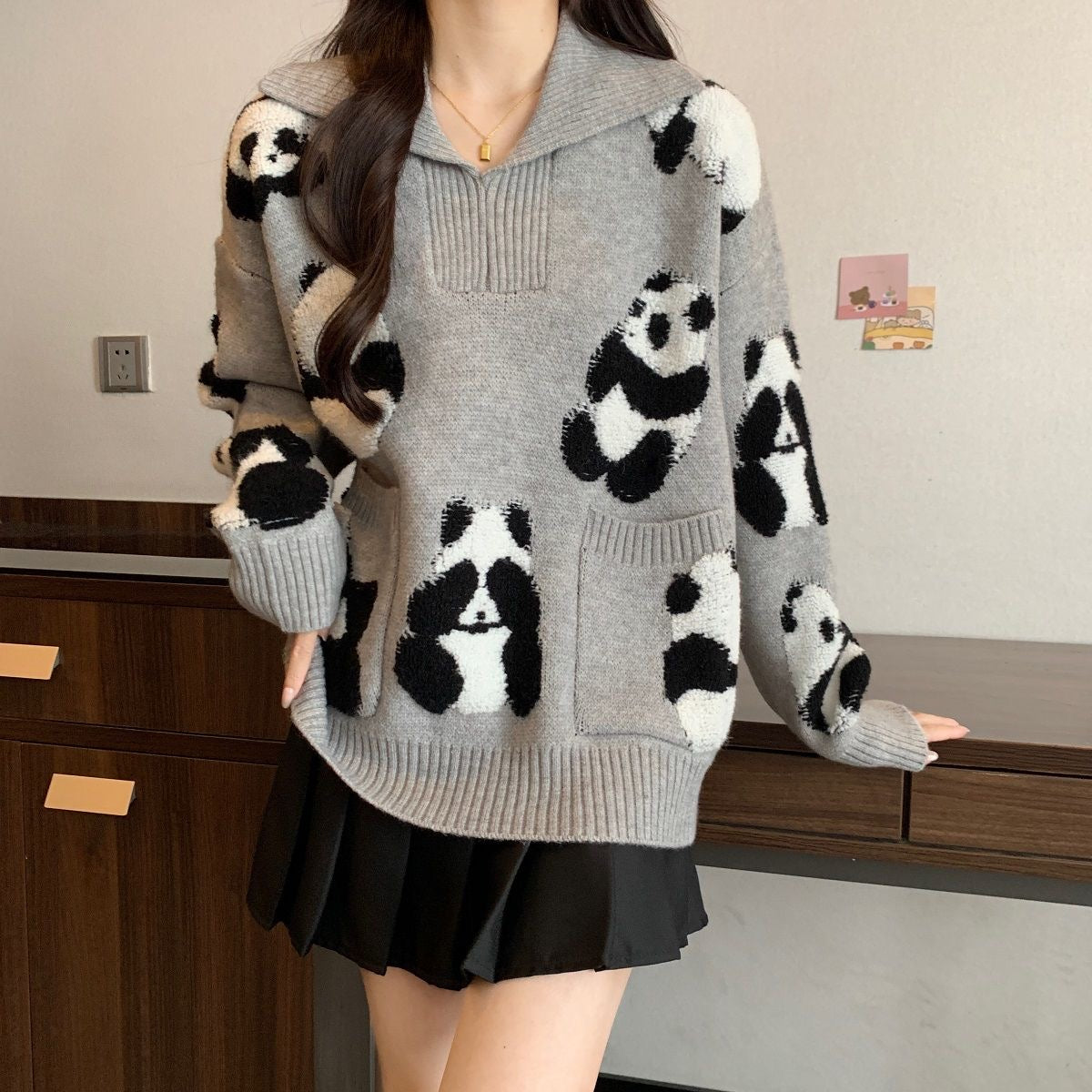 【tops】長袖動物柄ニットセーターF8315