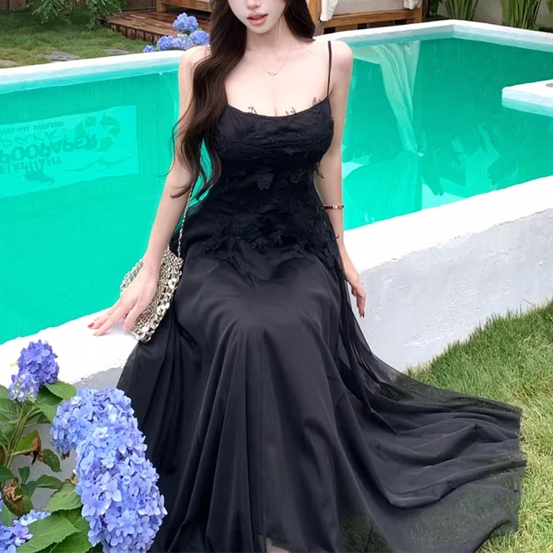 【dress】レースロングキャミワンピース Q8208