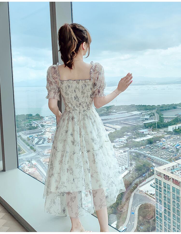 【dress】気質満点清新スウィートシフォン着痩せ花柄 ワンピース G1281