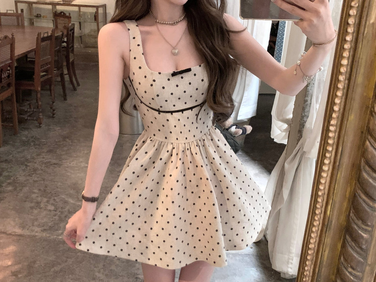 【dress】バックリボンドット柄ミニワンピース　M30198