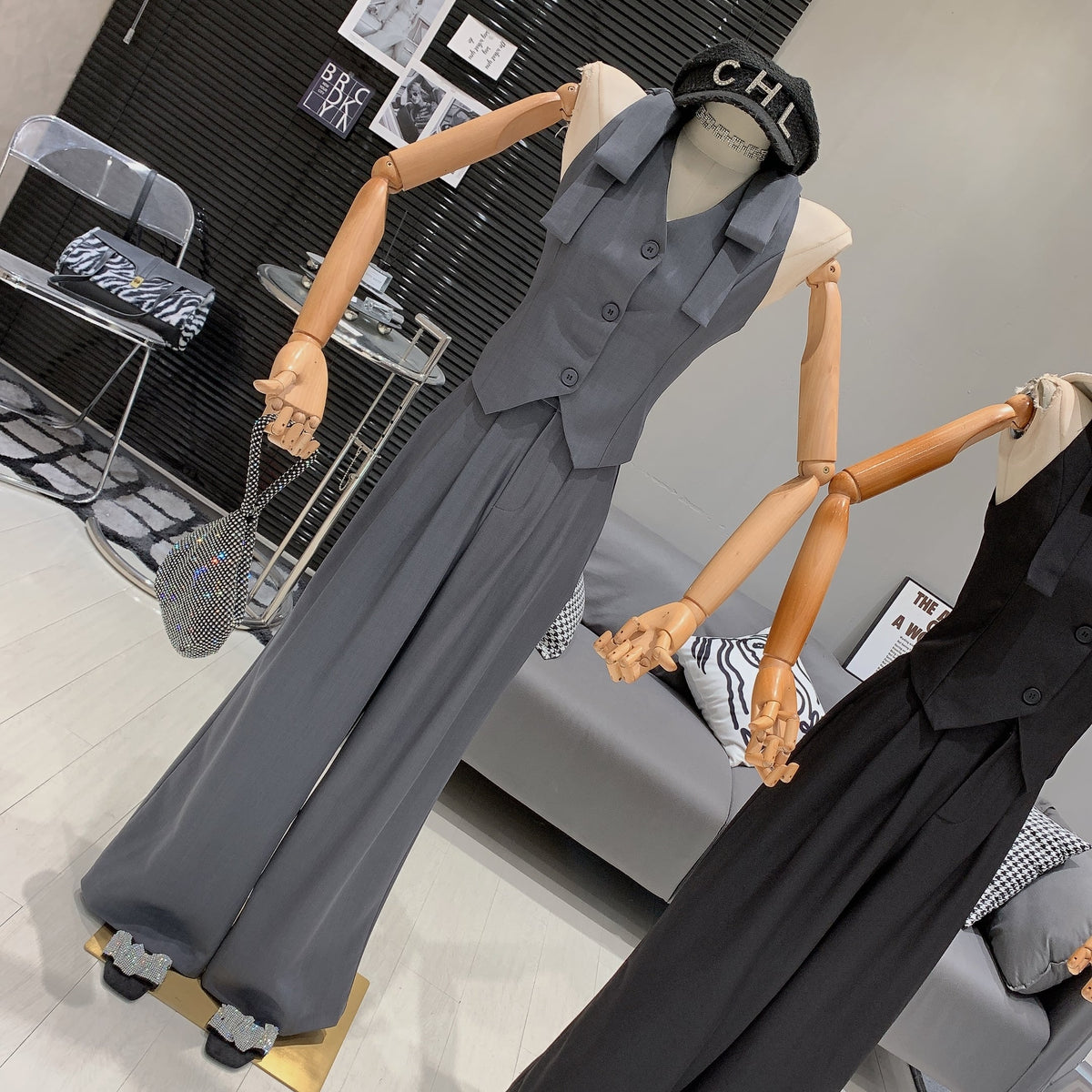 【set】リボン付きベスト×ストレートパンツセット　M24673