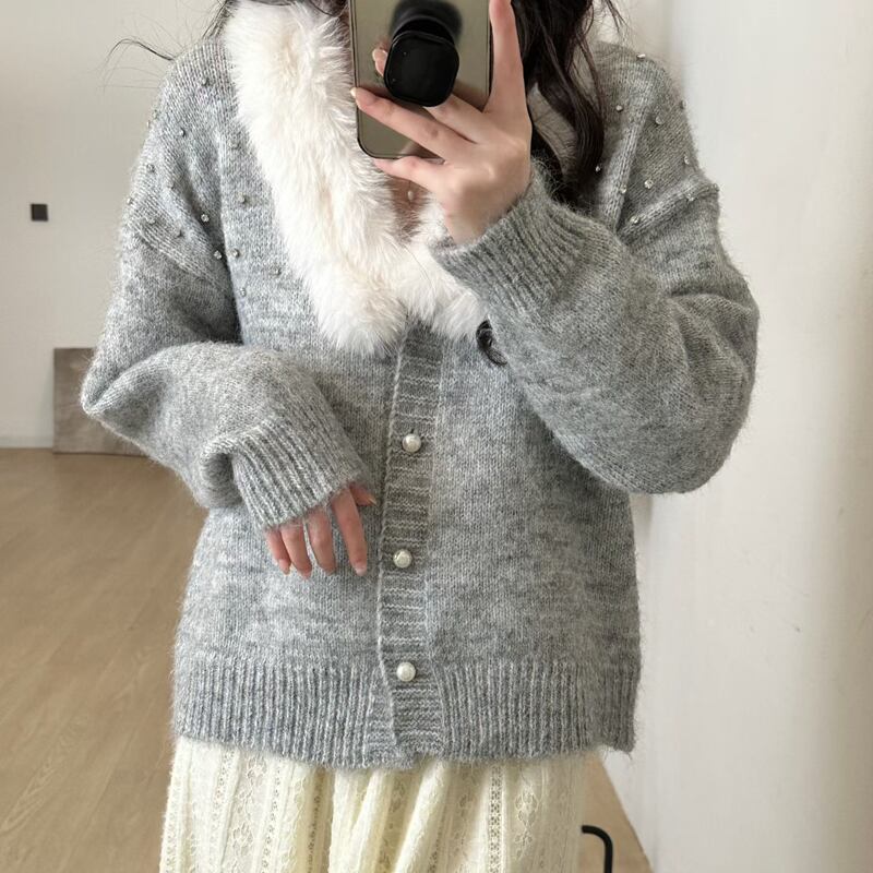 【outer】ファードッキングニットカーディガン Q7752