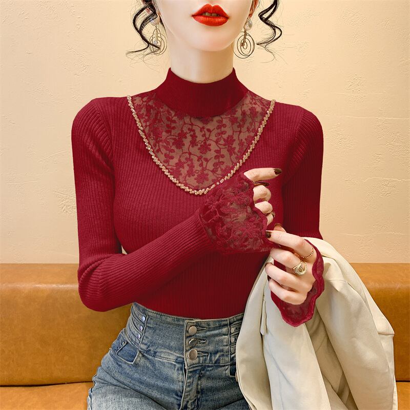 【tops】レースドッキングニットトップス　M28163