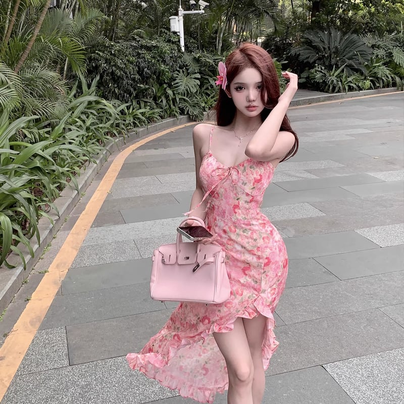 【dress】フラワー柄イレヘムキャミワンピース Q8450